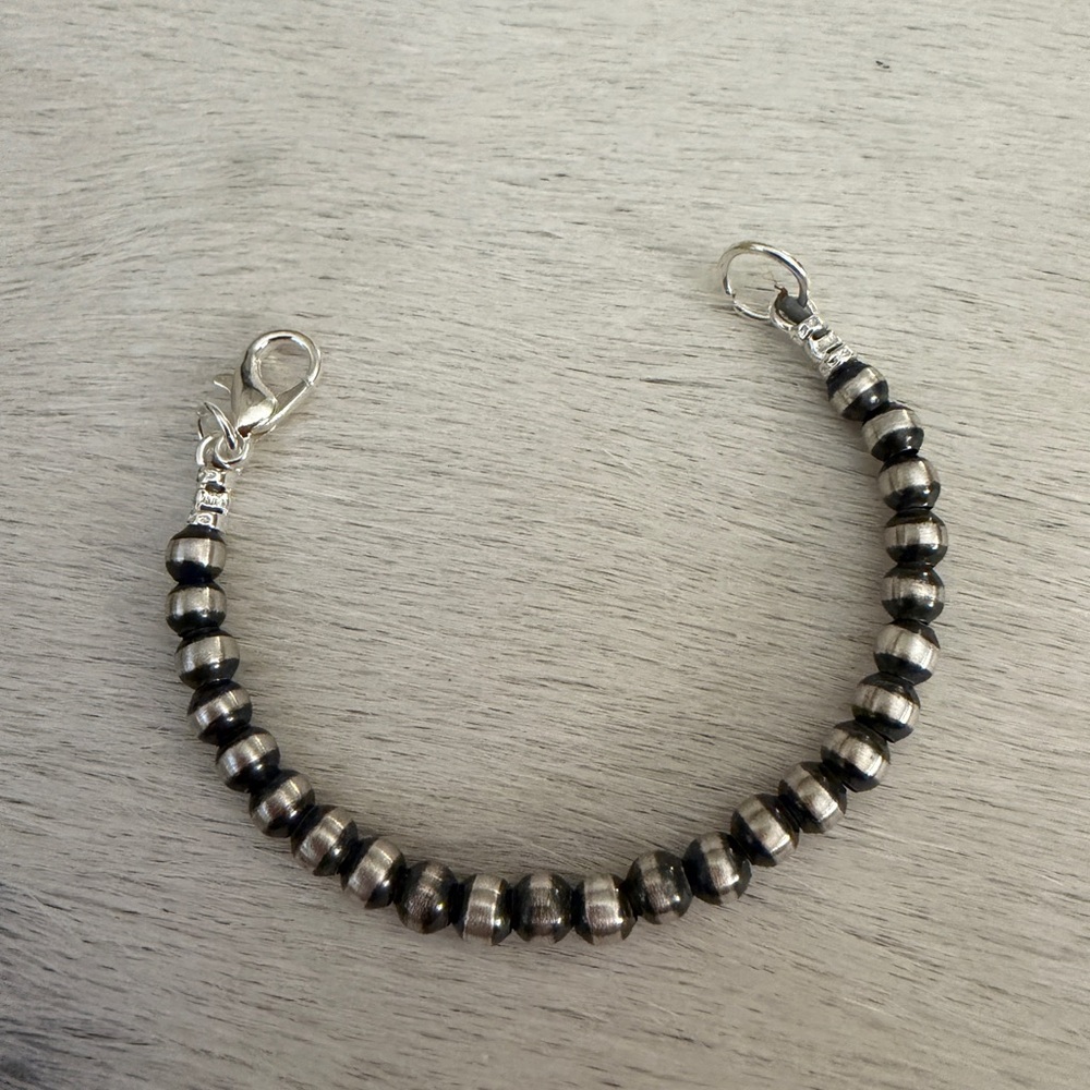❤️ 4” 4mm Navajo Desert Pearl / Beads Necklace EXTENDER Sterling Silver